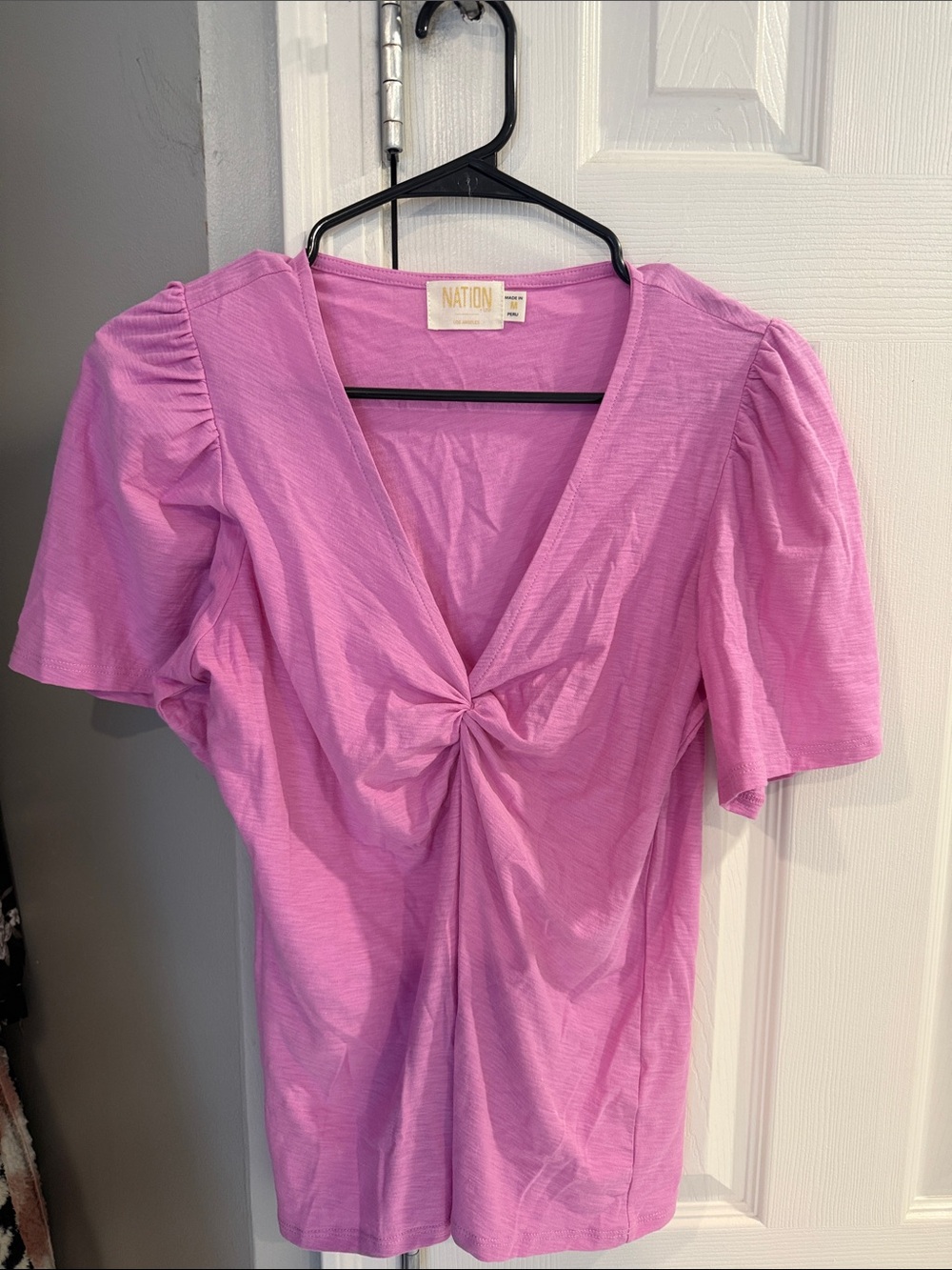 Nation LTD Bubblegum Pink Twist-Front V-Neck Tee